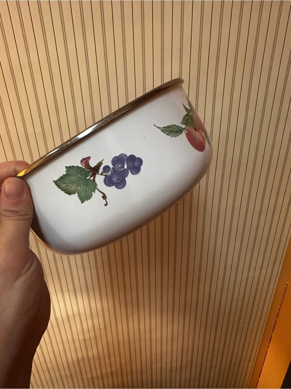 Vintage Fruit-Print Enamel Serving Bowl